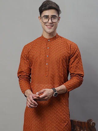 Jompers Men Brown Chikan Kurta with Churidar