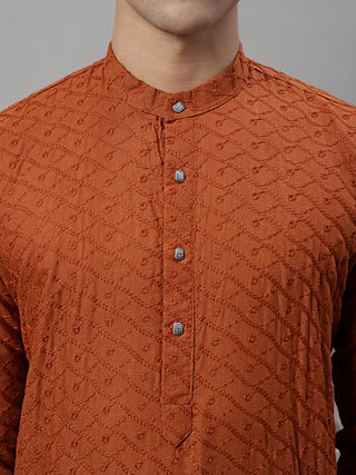 Jompers Men Brown Chikan Kurta with Churidar