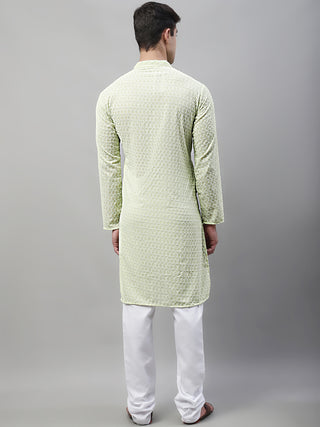 Jompers Men Green Chikan Kurta with Churidar