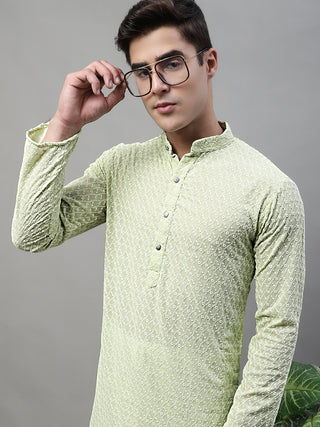 Jompers Men Green Chikan Kurta with Churidar