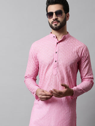 Jompers Men Pink Chikan Kurta with Churidar