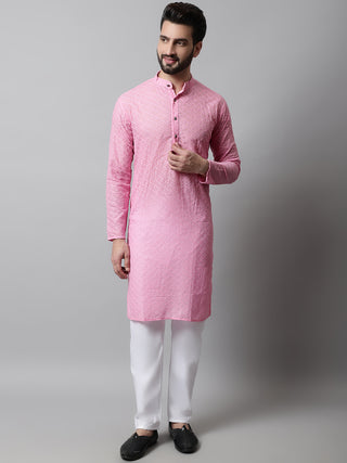 Jompers Men Pink Chikan Kurta with Churidar