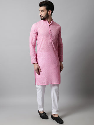 Jompers Men Pink Chikan Kurta with Churidar