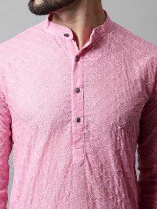 Jompers Men Pink Chikan Kurta with Churidar