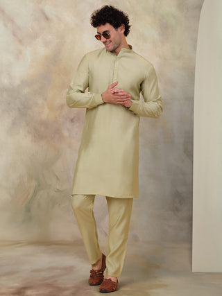 Solid Silk Blend Kurta with Churidar