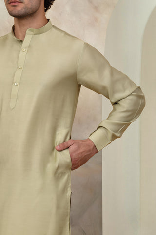 Solid Silk Blend Kurta with Churidar