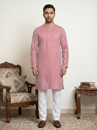 Floral Embroidered Kurta Pyjama Set for Men