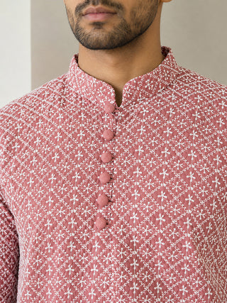 Floral Embroidered Kurta Pyjama Set for Men