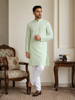 Floral Embroidered Kurta Pyjama Set for Men