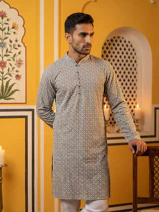 Floral Embroidered Kurta Pyjama Set for Men
