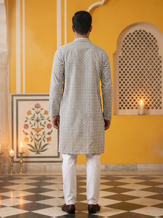 Floral Embroidered Kurta Pyjama Set for Men