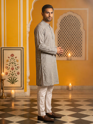 Floral Embroidered Kurta Pyjama Set for Men