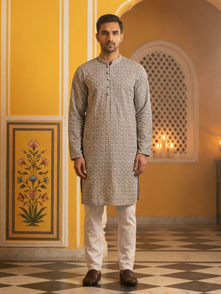 Floral Embroidered Kurta Pyjama Set for Men