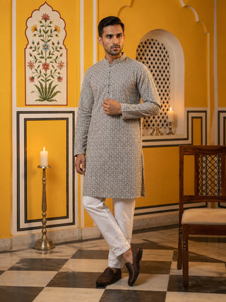 Floral Embroidered Kurta Pyjama Set for Men