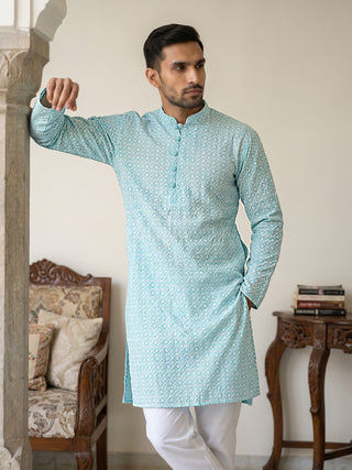 Floral Embroidered Kurta Pyjama Set for Men