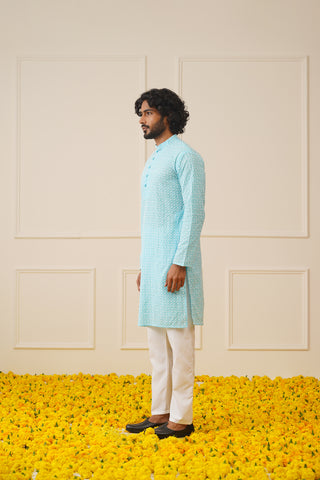 Jompers Men's Sky Embroidered Kurta Only