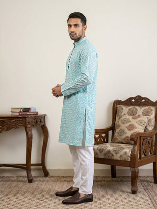 Floral Embroidered Kurta Pyjama Set for Men