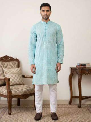 Floral Embroidered Kurta Pyjama Set for Men