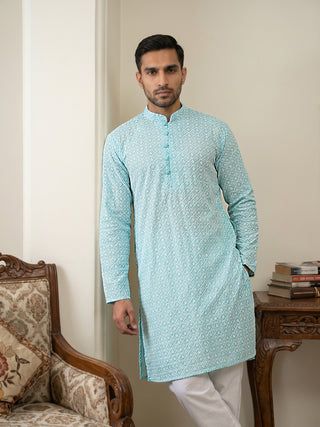 Floral Embroidered Kurta Pyjama Set for Men
