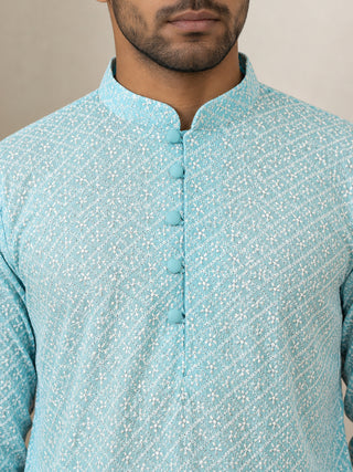 Floral Embroidered Kurta Pyjama Set for Men