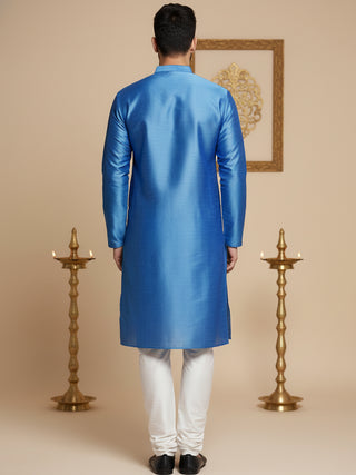 Men Blue Dupion Silk Kurta with Churidar