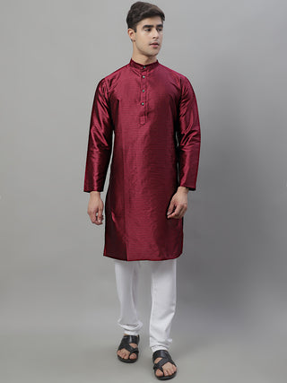 Jompers Men Purple & White Woven Design Kurta Only