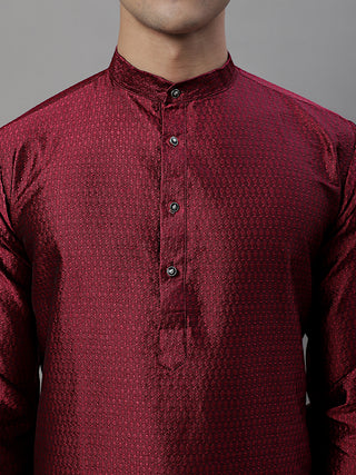 Jompers Men Purple & White Woven Design Kurta Only