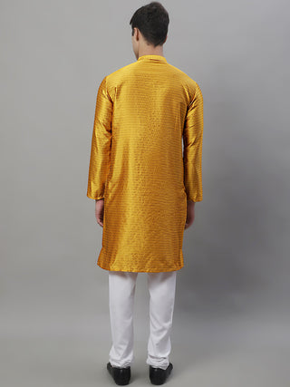 Jompers Men Yellow & White Woven Design Kurta with Pyjamas