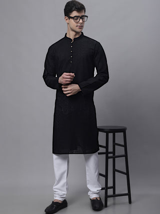 Jompers Men's Black Embroiderd Kurta Pajama