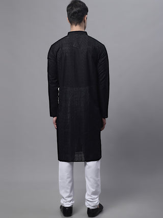 Jompers Men's Black Embroiderd Kurta Pajama