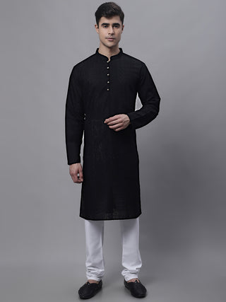 Jompers Men's Black Embroiderd Kurta Pajama