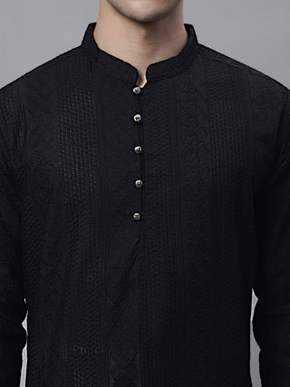 Jompers Men's Black Embroiderd Kurta Pajama