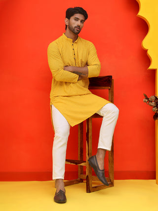 Jompers Men Mustard Embroidered Kurta with Pyjamas