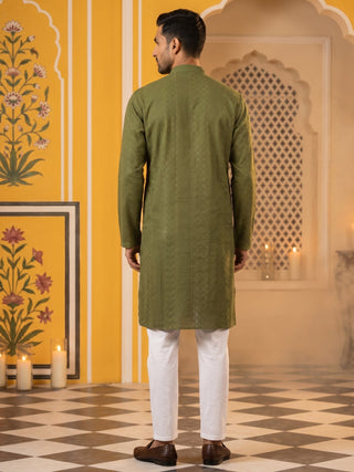 Embroidered Cotton Kurta with Churidar