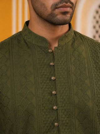 Embroidered Cotton Kurta with Churidar