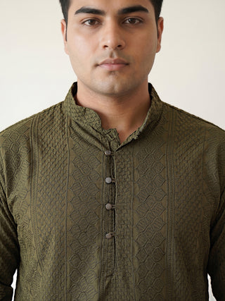 Embroidered Cotton Kurta with Churidar
