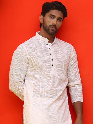 Jompers Men White Embroidered Kurta with Pyjamas