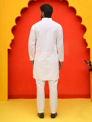 Jompers Men White Embroidered Kurta with Pyjamas