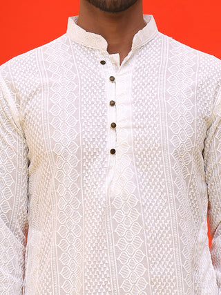 Jompers Men White Embroidered Kurta with Pyjamas