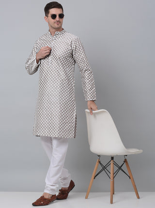 Jompers Men Grey Chikankari Kurta with Churidar