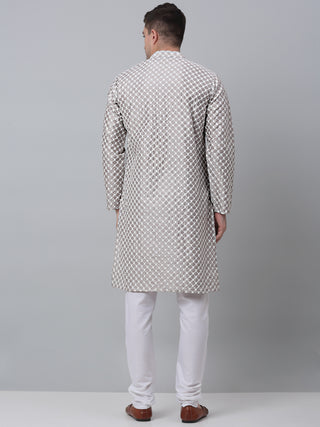 Jompers Men Grey Chikankari Kurta with Churidar