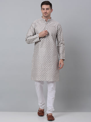 Jompers Men Grey Chikankari Kurta with Churidar