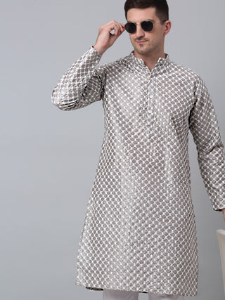 Jompers Men Grey Chikankari Kurta with Churidar