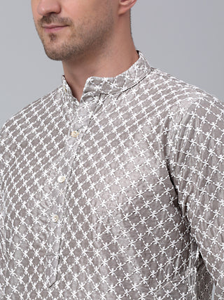 Jompers Men Grey Chikankari Kurta with Churidar