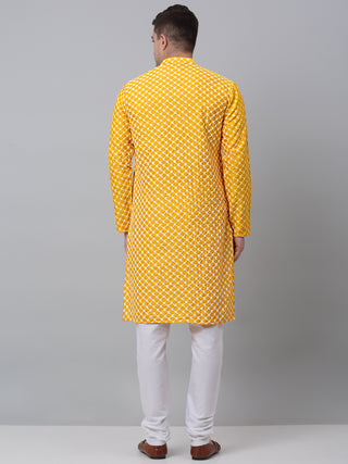 Jompers Men Mustard Chikankari Kurta with Churidar