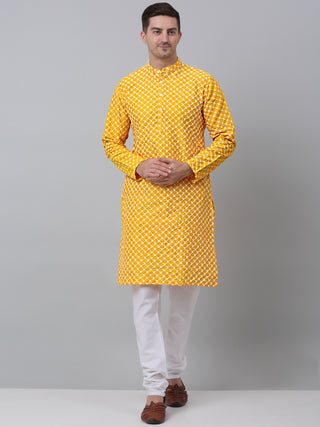 Jompers Men Mustard Chikankari Kurta with Churidar