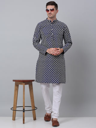 Jompers Men Navy Blue Chikankari Kurta with Churidar