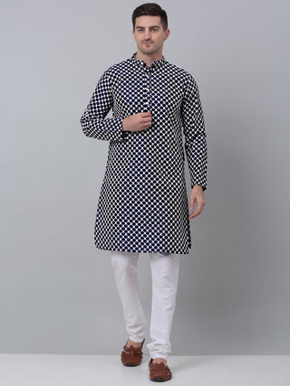 Jompers Men Navy Blue Chikankari Kurta with Churidar