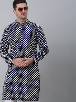 Jompers Men Navy Blue Chikankari Kurta with Churidar