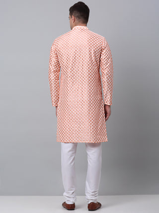 Jompers Men Peach Chikankari Kurta with Churidar